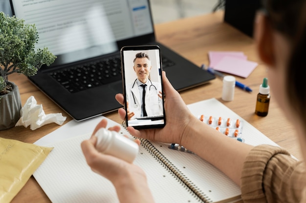 Photo medical teleconsultation for sick patient at home