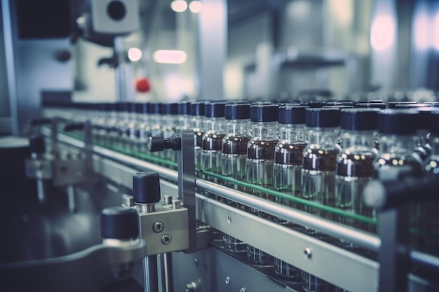 Medical vials Manufacturing on medicine production line AI Generated