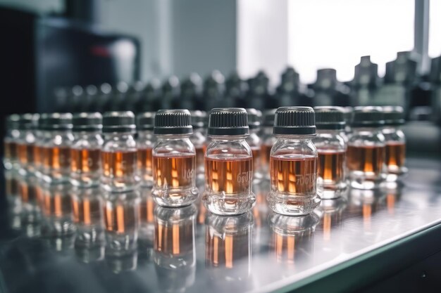 Medical vials on production line at pharmaceutical factory