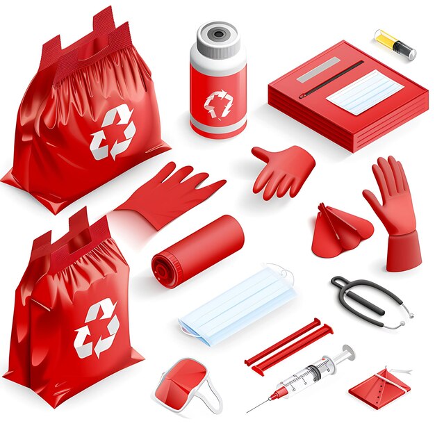 Photo medical waste scene with red biohazard bags and sharps conta isometric 3d art simple landscape idea