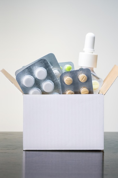 Medications kit Medicinals pills and tablets in box