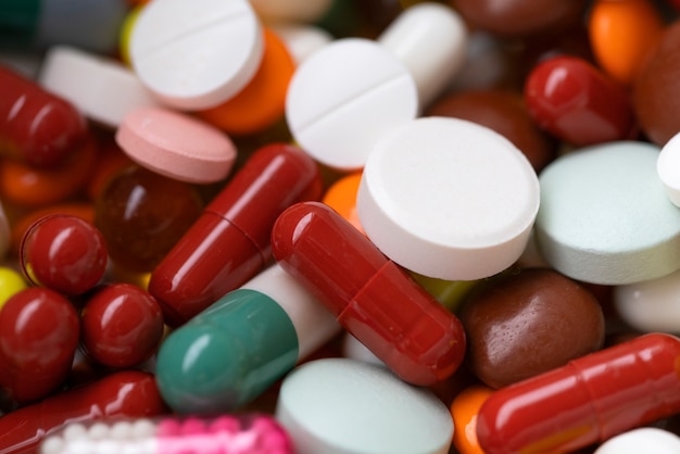 Medications, multi-colored capsules and pills