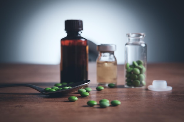 Medicinal capsules on the table