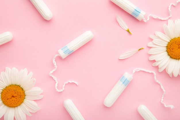 medicinal chamomile flower and menstrual sanitary tampon