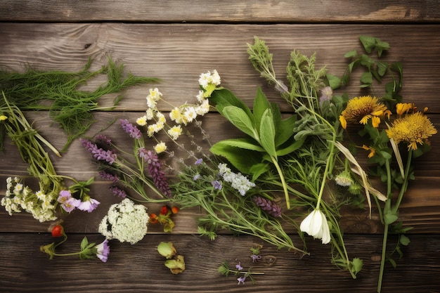 Photo medicinal plants board generate ai