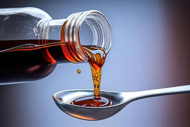 Medicinal syrup poured into a spoon cough medicine Ai generated
