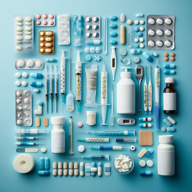 Medicine on blue background