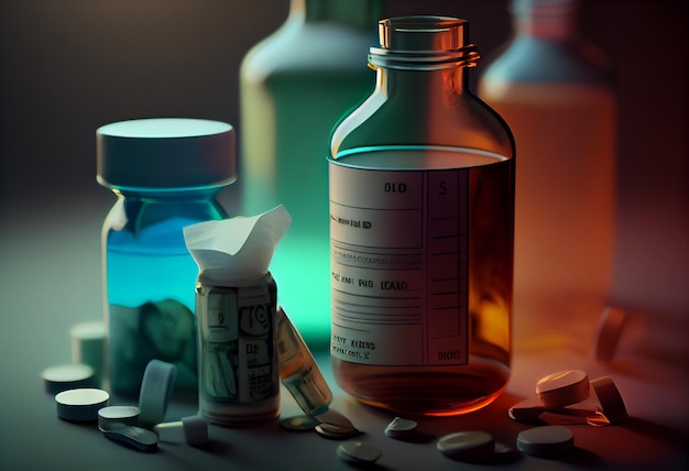 Medicine bottles on black backgroundgenerative ai