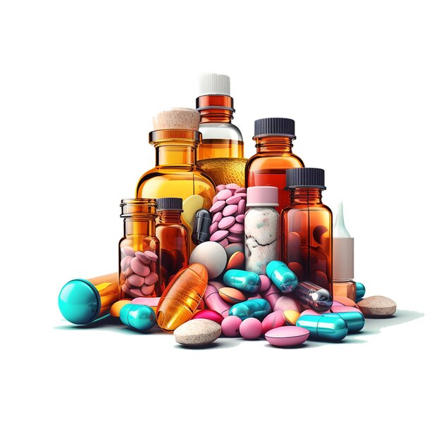 Photo medicine bottles with colorful pills