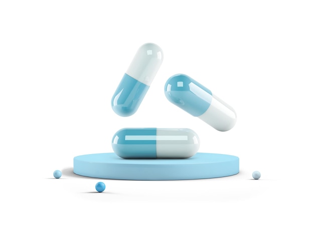 Medicine capsules on a pedestal isolated from the background