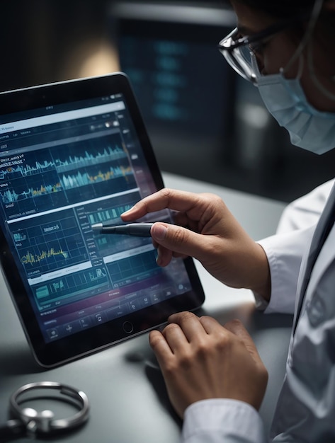 Photo medicine doctor touching electronic medical record on tablet