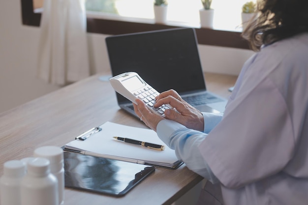 Medicine doctor touching tablet Medical technology and futuristic concept