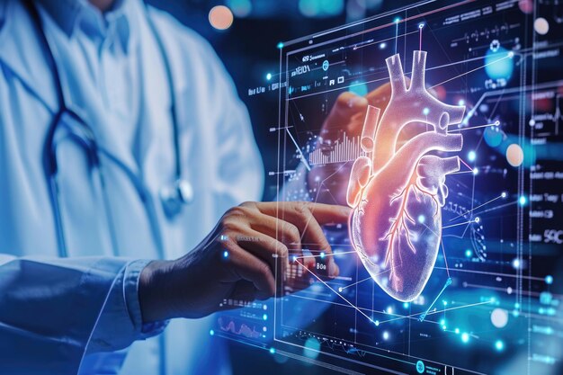 Medicine doctor using virtual technology for heart diagnostics