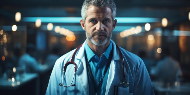 Medicine doctor with stethoscope and icon health care on virtual interface and patients come to the hospital Medical technology network Healthcare and Medical concept