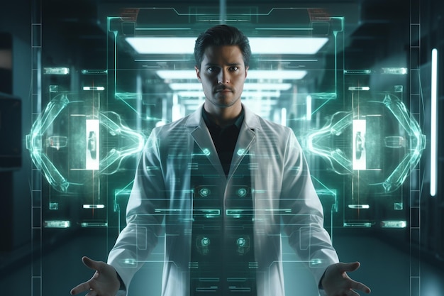 Photo medicine of the future healthcare technology and the networking concept dna digital health and networking on the hologram futuristic physician engineering and medtech