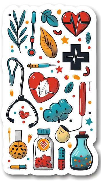 Photo medicine health care cartoon sticker isolated on white background with cutout edges creative concept for healthcare presentations medical illustrations and healthrelated design