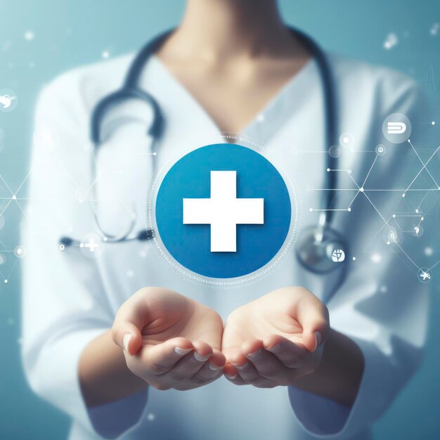 Medicine nurse holding plus icon for the healthcare medical icon Health insurance health concept