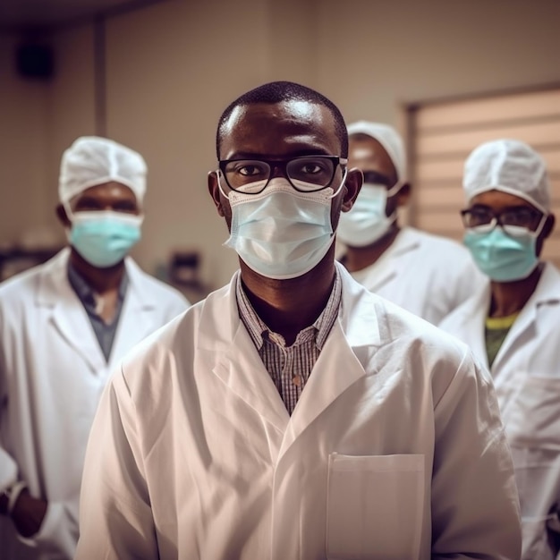 Medicine and profession Team of african doctors in lab coats at hospital Generative AI