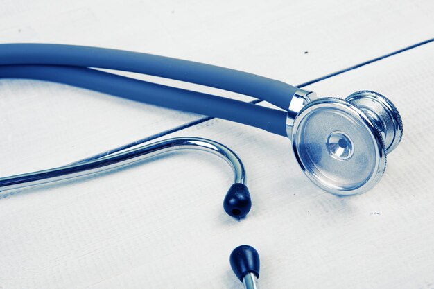 Medicine stethoscope on the white desk