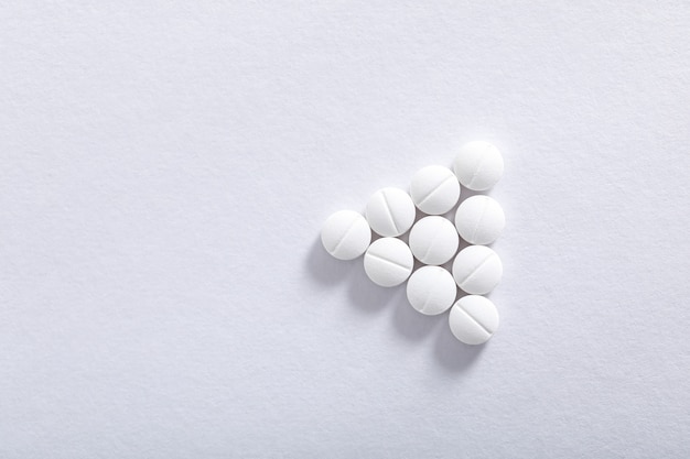 Medicine tablets on white background, Pharmacy theme