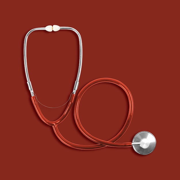 Medicine Top view red stethoscope isolated red