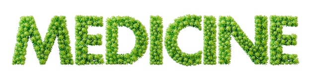 Medicine word made from green bacteria cell molecule font Health and wellbeing 3D Rendering