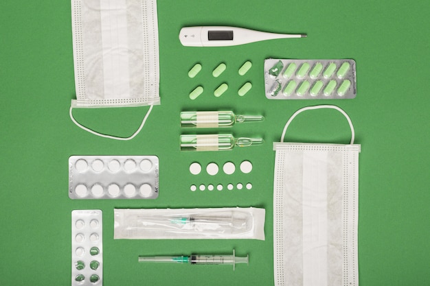 Medicines on a green background