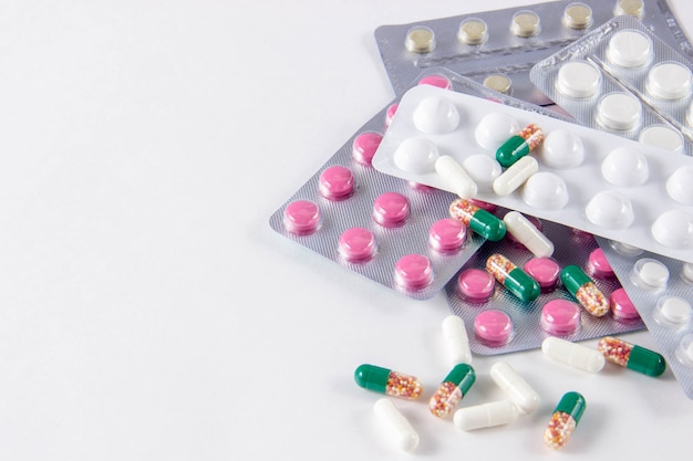 medicines pills on white background