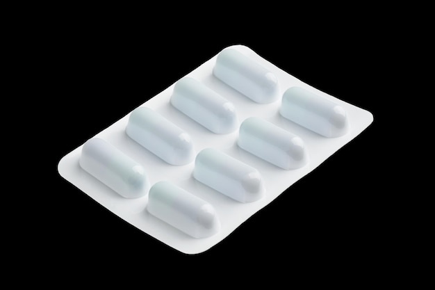 Photo medicines, white pill on a light background, pill