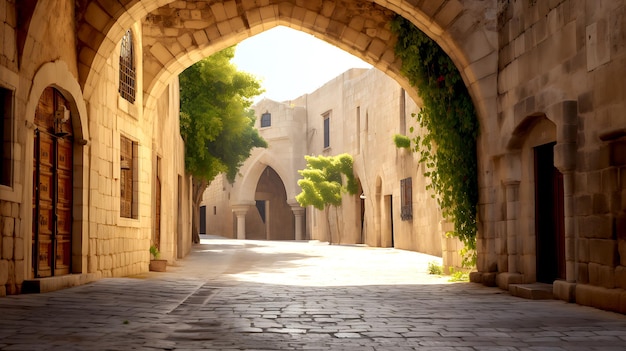 Medieval arched street in the old town of Rhodes Greece