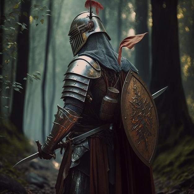 Medieval armored knight with sword, Middle ages