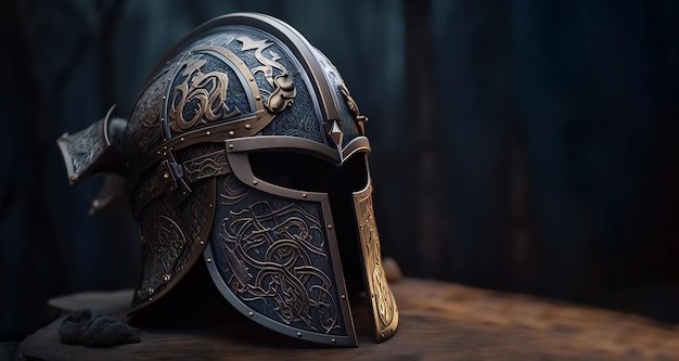 Medieval armour iron helmet detailed Generative ai