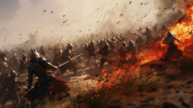 Medieval army battle digital illustration Generative AI