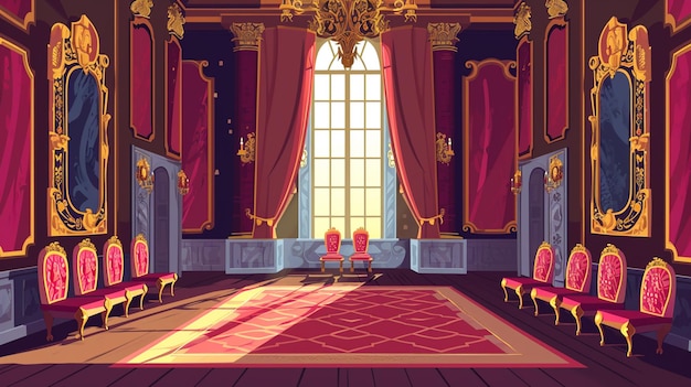 Medieval ball room in palace for dance and dining with window Castle ballroom Generative Ai