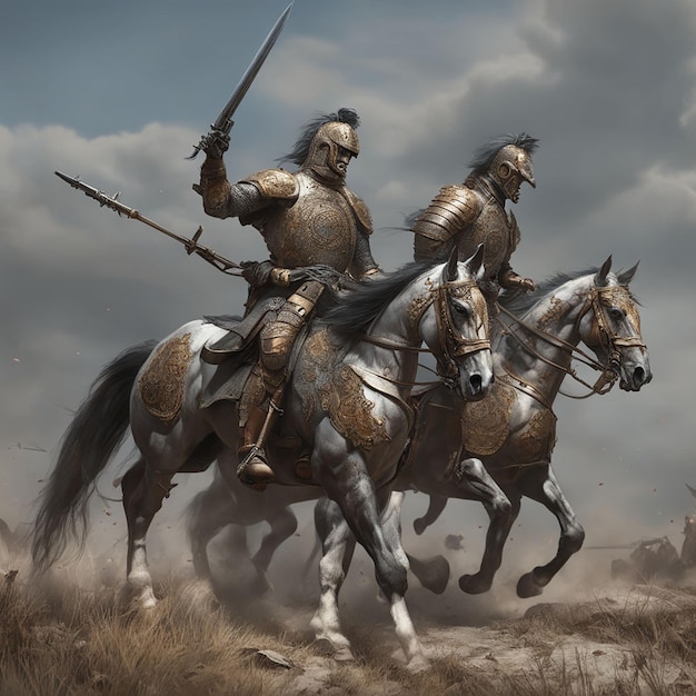 Medieval battle war soldiers on horses Ai Generative