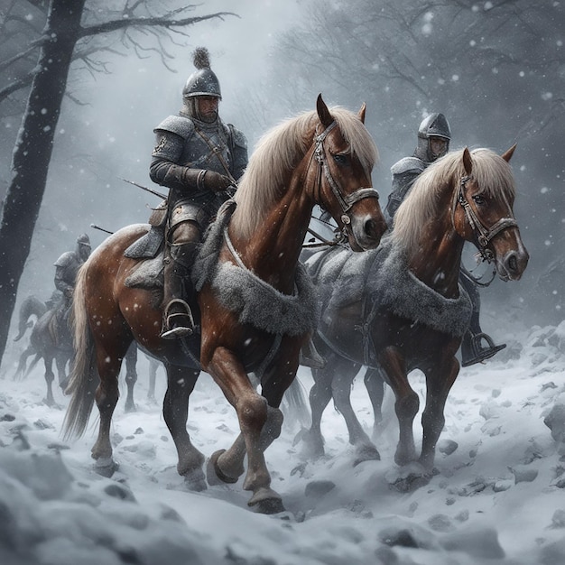 Medieval battle war soldiers on horses Ai Generative