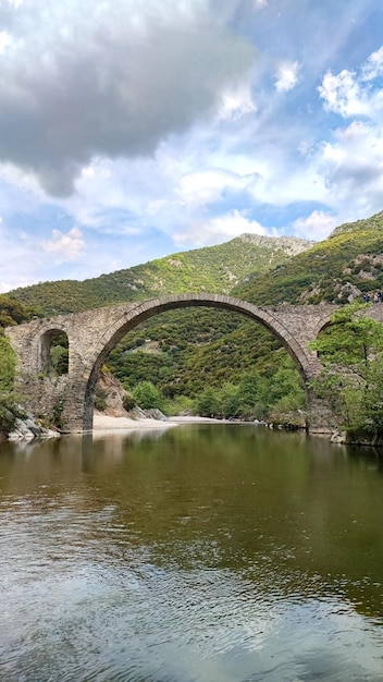 Medieval Byzantine stone bridge over the river Kompsatos Rodopi Greece