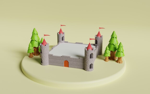 Rendering 3D del castello medievale