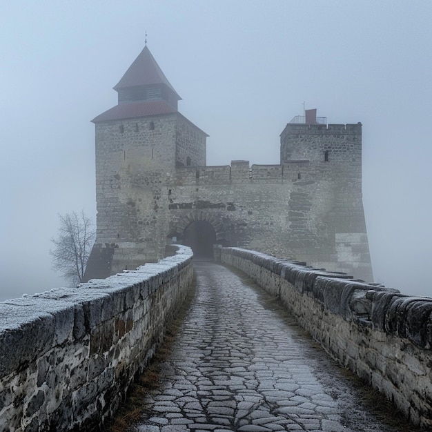 Medieval Castle in Atmospheric Foggy Setting