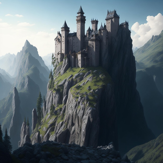 medieval castle on cliff in mountains