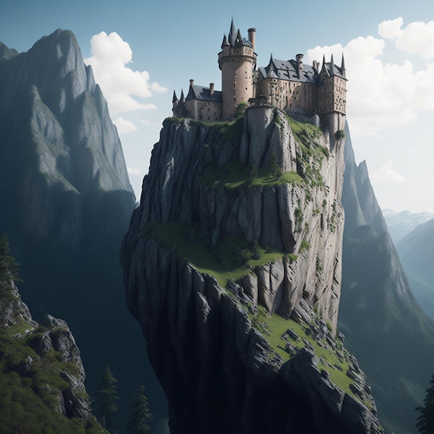 medieval castle on cliff in mountains