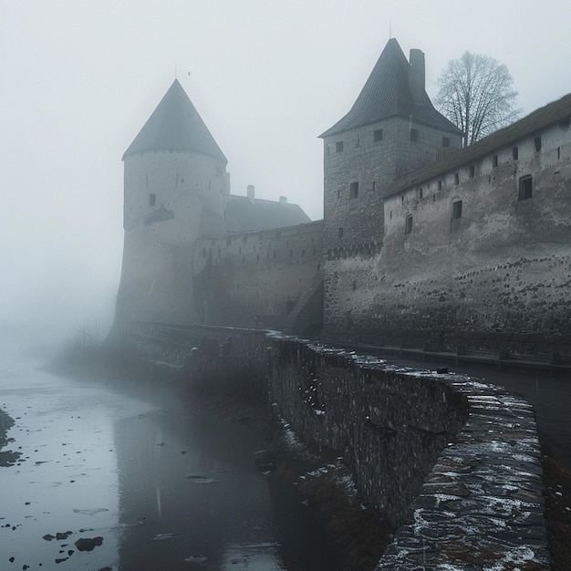 Medieval Castle in Haapsalu on a Foggy Day