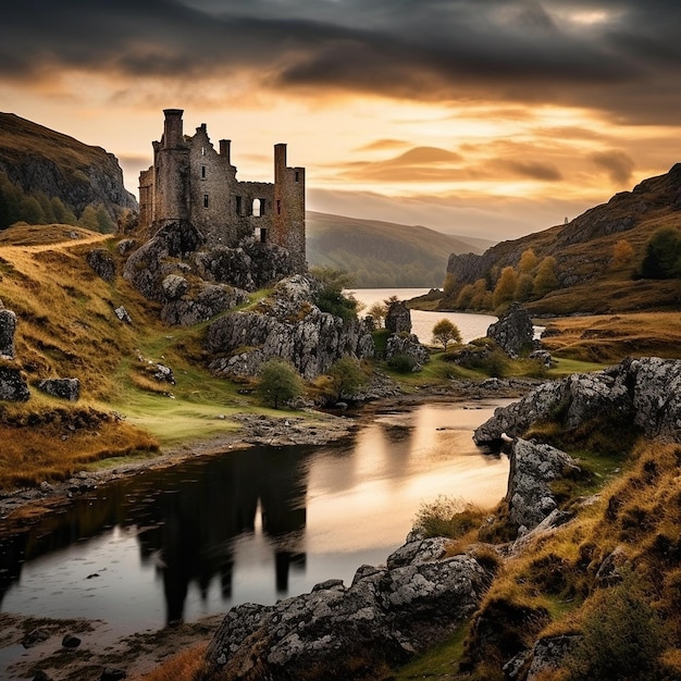 A medieval castle in the Scottish moors