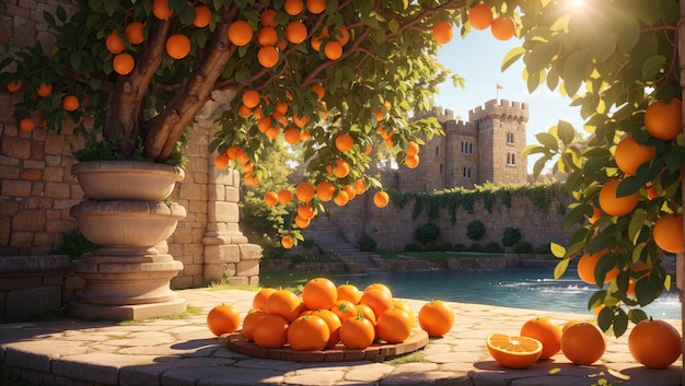 Medieval Citrus Ripe Oranges by the Castle