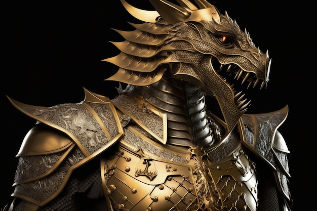 Medieval dragon knight in golden armor Generative AI