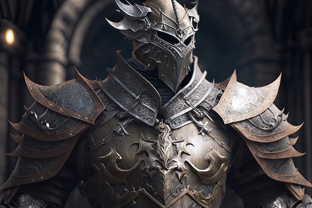 Medieval dragon knight with silver armor Generative AI