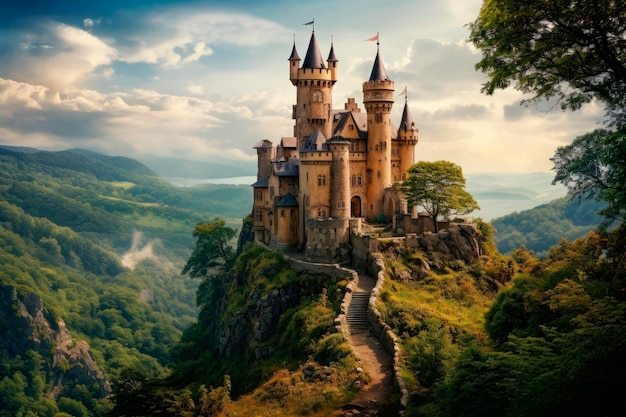 medieval fantasy castle on a big mountain