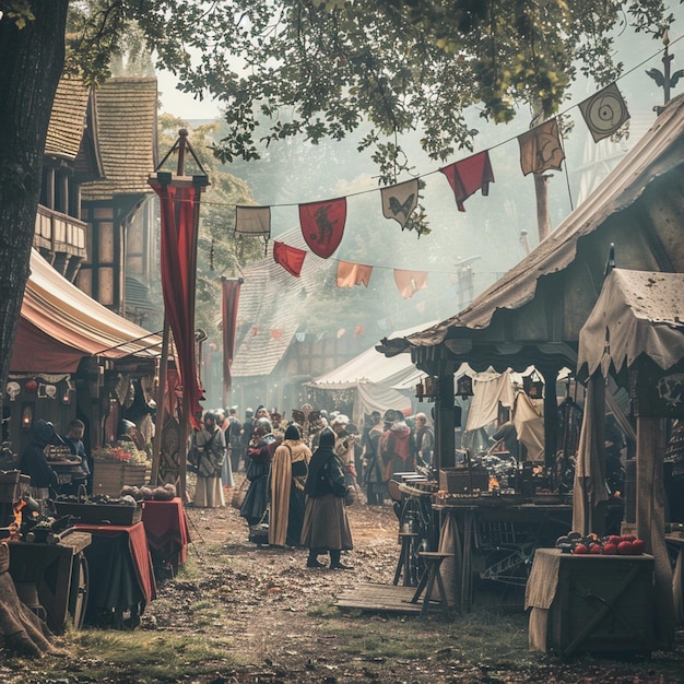 Foto immagine di riunione del mercato della festa medievale