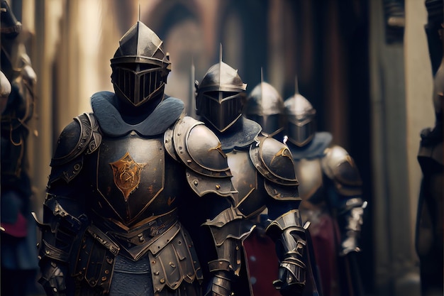 中世の手ごわい騎士が歴史的な戦いの準備をする 歴史的な中世のコンセプト
