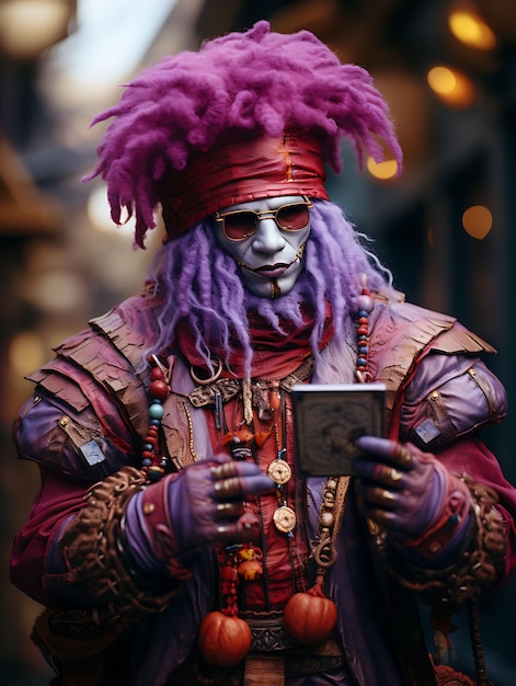 A Medieval Jester Holding a Business Car Business Card With Creative Photoshoot Design